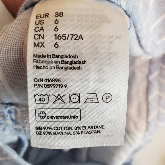 H&M Shorts Womens 6 Blue White Stripe  Cotton‎ Stretch Coastal Preppy Beach Cuff - Picture 10 of 11